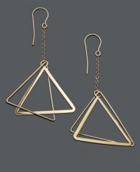 80s style with a modern spin. Earrings feature a vintage-inspired design in two cut-out triangles suspended from a delicate chain. Crafted in 14k gold. Approximate drop: 2-1/4 inches. 80s style with a modern spin. Earrings feature a vintage-inspired design in two cut-out triangles suspended from a delicate chain. Crafted in 14k gold. Approximate drop: 2-1/4 inches.