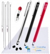 3-Pack of Premium Branded 5.5 Thin-Tip High Precision Universal Capacitive Stylus Pens + Extra 3 Replaceable Tips + 2x 15 Detachable Elastic Tether Strings / Lanyards + The Friendly Swede Microfiber Cloth and Retail Packaging - 8 Available Color Combina