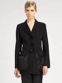 Warm felted wool, trimmed with plush faux fur and studded with bold oversized buttons.Peaked lapelsButton frontButton flap pockets with faux fur trimButton cuffsAbout 30 from shoulder to hem28% wool/23% acrylic/23% mohair/22% nylon/2% polyester/2% cottonDry cleanMade in USA of imported fabricModel shown is 5'9½ (176cm) wearing US size 4. Warm felted wool, trimmed with plush faux fur and studded with bold oversized buttons.Peaked lapelsButton frontButton flap pockets with faux fur trimButton cuffsAbout 30 from shoulder to hem28% wool/23% acrylic/23% mohair/22% nylon/2% polyester/2% cottonDry cleanMade in USA of imported fabricModel shown is 5'9½ (176cm) wearing US size 4.