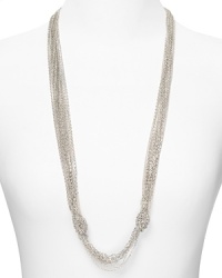 Aqua's knotted necklace will give every look an instant shot of edgy texture, accented by dramatic multi chain links. Wear it to adorn a downtown look. Aqua's knotted necklace will give every look an instant shot of edgy texture, accented by dramatic multi chain links. Wear it to adorn a downtown look.