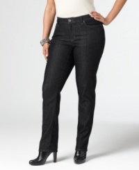 Upgrade your casual style with DKNY Jeans' skinny plus size jeans, finished by a slimming black wash. Upgrade your casual style with DKNY Jeans' skinny plus size jeans, finished by a slimming black wash.