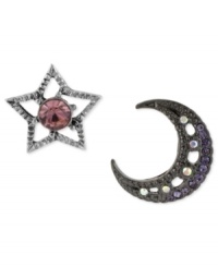 Light up the night with this pair of mismatch stud earrings from Betsey Johnson. Crafted from hematite-plated and silver-tone mixed metal, the star and moon shine bright with multicolor glass crystal accents. Approximate drop: 5/8-3/4 inch. Light up the night with this pair of mismatch stud earrings from Betsey Johnson. Crafted from hematite-plated and silver-tone mixed metal, the star and moon shine bright with multicolor glass crystal accents. Approximate drop: 5/8-3/4 inch.