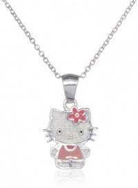 Hello Kitty Sterling Silver Pink Enamel Pendant Necklace with 18 Chain