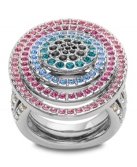 Simply hypnotic! Swarovski's refined palladium-plated mixed metal creation glows in a rainbow of crystal colors. The ring shank features a special mechanism which allows you to adjust the size for maximum comfort. Size 6-7 or 8-9. Simply hypnotic! Swarovski's refined palladium-plated mixed metal creation glows in a rainbow of crystal colors. The ring shank features a special mechanism which allows you to adjust the size for maximum comfort. Size 6-7 or 8-9.