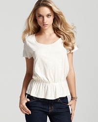 A flirty ruffled hem lends feminine charm to this Soft Joie tee, complete with an elastic waist for figure-flattering perfection. A flirty ruffled hem lends feminine charm to this Soft Joie tee, complete with an elastic waist for figure-flattering perfection.