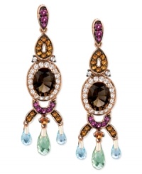 A spectacular spectrum from Le Vian. These oval drop earrings, set in 14k rose gold, show a vibrant touch with oval smokey quartz (3-1/5 ct. t.w.), and round-cut white topaz (5/8 ct. t.w.), citrine (3/8 ct. t.w.) and rhondolite (3/8 ct. t.w.). Descending from the earrings, round sky-blue topaz (1-3/4 ct. t.w.) and amethyst (1-3/8 ct. t.w.) raise the style factor. Approximate drop: 1-9/10 inches. A spectacular spectrum from Le Vian. These oval drop earrings, set in 14k rose gold, show a vibrant touch with oval smokey quartz (3-1/5 ct. t.w.), and round-cut white topaz (5/8 ct. t.w.), citrine (3/8 ct. t.w.) and rhondolite (3/8 ct. t.w.). Descending from the earrings, round sky-blue topaz (1-3/4 ct. t.w.) and amethyst (1-3/8 ct. t.w.) raise the style factor. Approximate drop: 1-9/10 inches.