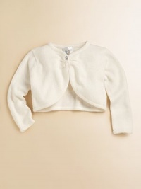A striking crystal button and gathered front define this cute, cozy little coverup.Slight v-neckLong sleevesFront button closureFour front slash zippered pocketsPolyester/Nylon/Wool/Angora/CashmereDry cleanImported Please note: Number of buttons may vary depending on size ordered. A striking crystal button and gathered front define this cute, cozy little coverup.Slight v-neckLong sleevesFront button closureFour front slash zippered pocketsPolyester/Nylon/Wool/Angora/CashmereDry cleanImported Please note: Number of buttons may vary depending on size ordered.