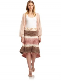 THE LOOKSheer constructionDolman sleeves with barrel cuffsOpen frontCenter back seamTHE FITAbout 23 from shoulder to hemTHE MATERIALSilkCARE & ORIGINDry cleanImportedModel shown is 5'10 (177cm) wearing US size Small. THE LOOKSheer constructionDolman sleeves with barrel cuffsOpen frontCenter back seamTHE FITAbout 23 from shoulder to hemTHE MATERIALSilkCARE & ORIGINDry cleanImportedModel shown is 5'10 (177cm) wearing US size Small.