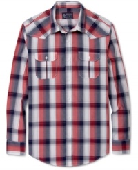 This American Rag plaid will keep you warm in classic rugged style. This American Rag plaid will keep you warm in classic rugged style.