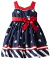 Jayne Copeland Girls 2-6X Sailboat Print Dress, Navy, 2T