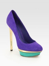 A strut-worthy suede pump in candy-colored hues, elevated by a snake-print platform and metallic heel for textural appeal. Metallic leather-covered heel, 5¾ (145mm)Snake-print leather island platform with metallic leather insert, 1¼ (30mm)Compares to a 4½ heel (115mm)Suede upperLeather lining and solePadded insoleImported A strut-worthy suede pump in candy-colored hues, elevated by a snake-print platform and metallic heel for textural appeal. Metallic leather-covered heel, 5¾ (145mm)Snake-print leather island platform with metallic leather insert, 1¼ (30mm)Compares to a 4½ heel (115mm)Suede upperLeather lining and solePadded insoleImported
