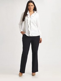 Offering a modern take on Victorian style, this stretch-cotton blouse with a ruffle stand collar will fit you to a T, thanks to classic princess seams. Ruffle necklineLong sleevesButton frontPrincess seams on front and backAbout 27 from shoulder to hem72% cotton/23% polyamide/5% Lycra®Machine washImported of Italian fabric Offering a modern take on Victorian style, this stretch-cotton blouse with a ruffle stand collar will fit you to a T, thanks to classic princess seams. Ruffle necklineLong sleevesButton frontPrincess seams on front and backAbout 27 from shoulder to hem72% cotton/23% polyamide/5% Lycra®Machine washImported of Italian fabric