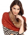 Make a statement with this cozy knit scarf from Collection XIIX, featuring a faux fur neckline that lends a look of laid-back luxe.