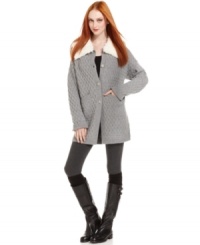 With a faux-shearling collar, this oversized Bar III sweater is oh-so chic for as a cold-weather cover up! With a faux-shearling collar, this oversized Bar III sweater is oh-so chic for as a cold-weather cover up!