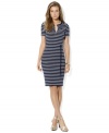 Inspired by the classic Henley, Lauren Ralph Lauren's chic striped cotton dress is accented with subtle chambray details, antique brass buttons and a figure-flattering tie at the waist.