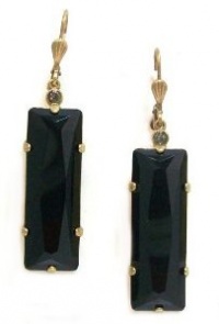 Catherine Popesco 14K Gold Plated Rectangular Jet Black Swarovski Crystal Dangle Earrings