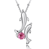 Contessa Bella Fancy Genuine 18k White Gold Plated Sparkling Pink Swarovski Austrian Crystal Element Beautiful Double Dolphin Women Charm Pendant Necklace Elegant Ocean Sea Life Silver Color Crystal Animal Fashion Jewelry Contessa Bella Fancy Genuine 18k White Gold Plated Sparkling Pink Swarovski Austrian Crystal Element Beautiful Double Dolphin Women Charm Pendant Necklace Elegant Ocean Sea Life Silver Color Crystal Animal Fashion Jewelry