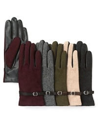 Combining cozy wool with buttery leather, these two-tone Grandoe gloves feature a chic buckle detail at the cuff. Combining cozy wool with buttery leather, these two-tone Grandoe gloves feature a chic buckle detail at the cuff.