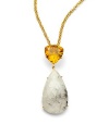 THE LOOKA bold faceted teardrop of rutile quartzHangs from a gold-colored faceted glass trillionGolden chainLobster claspTHE FITChain length, about 22, plus 2 extenderPendant length, about 2½THE MATERIALGlass18k goldplatingORIGINImported