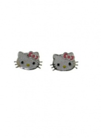 Sanrio Sterling Silver Hello Kitty Head Stud Earrings W/Pink Enamel Bow Sanrio Sterling Silver Hello Kitty Head Stud Earrings W/Pink Enamel Bow