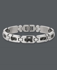 The perfect look. Complete your ensemble with this chic, men's bracelet. Crafted with stainless steel links that feature carbon fiber accents. Links can be sized. Approximate length: 8-1/2 inches. Approximate width: 3/8 inch. The perfect look. Complete your ensemble with this chic, men's bracelet. Crafted with stainless steel links that feature carbon fiber accents. Links can be sized. Approximate length: 8-1/2 inches. Approximate width: 3/8 inch.