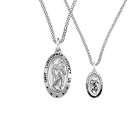 Men's Sterling Silver Parent and Child Oval St. Christopher Medal Set, 18 and 24