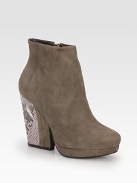 A snake-embossed leather heel adds textural appeal to this ultra-soft suede design. Python-print leather and suede heel, 4½ (115mm)Suede-covered platform, ¾ (20mm)Compares to a 3¾ heel (95mm)Suede upperSide zipLeather lining and solePadded insoleImported A snake-embossed leather heel adds textural appeal to this ultra-soft suede design. Python-print leather and suede heel, 4½ (115mm)Suede-covered platform, ¾ (20mm)Compares to a 3¾ heel (95mm)Suede upperSide zipLeather lining and solePadded insoleImported