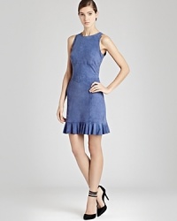 Up the ante with an elegant REISS dress constructed in soft suede. Place your bets, a ruffled hem and exposed back zip makes this frock a real winner. Up the ante with an elegant REISS dress constructed in soft suede. Place your bets, a ruffled hem and exposed back zip makes this frock a real winner.