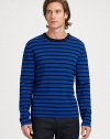 Handsome stripe pattern and an unexpected zip detail at the shoulder lends an impressive, modern aesthetic to a classic pullover design.CrewneckWoolHand washImported