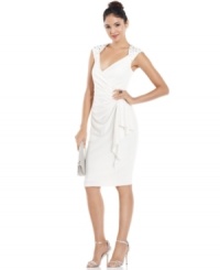 Studded shoulders give Maggy London's sweet, ruffled dress a touch of shimmering edge. Studded shoulders give Maggy London's sweet, ruffled dress a touch of shimmering edge.