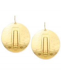 Glamorous in gold tones. This pair of drop earrings, crafted from gold-tone mixed metal, from Robert Lee Morris has a rectangular detail on a hammered background for a unique effect. Approximate drop: 2-1/4 inches. Glamorous in gold tones. This pair of drop earrings, crafted from gold-tone mixed metal, from Robert Lee Morris has a rectangular detail on a hammered background for a unique effect. Approximate drop: 2-1/4 inches.