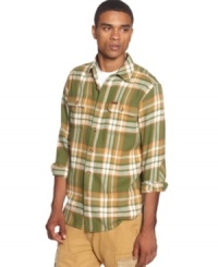 Brighten up your plaid collection with this stylishly colorful button down by Rocawear. Brighten up your plaid collection with this stylishly colorful button down by Rocawear.