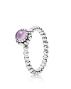 This birthstone ring features a beaded silver band with a polished amethyst solitaire. Perfect worn on its own or stacked with other PANDORA pieces.
