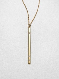A simply chic, diamond accented bar pendant on a long, delicate link chain. DiamondsGoldtone sterling silverLength, about 16-20 adjustablePendant size, about 2Lobster clasp closureMade in USA A simply chic, diamond accented bar pendant on a long, delicate link chain. DiamondsGoldtone sterling silverLength, about 16-20 adjustablePendant size, about 2Lobster clasp closureMade in USA