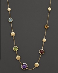 From the Jaipur collection, the single stranded, multi-colored semi precious stone necklace, designed by Marco Bicego. From the Jaipur collection, the single stranded, multi-colored semi precious stone necklace, designed by Marco Bicego.
