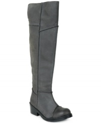 Delightfully detailed. Two Lips' Kix over-the-knee riding boots feature patchwork detailing and an elastic gore at the top of the shaft. Delightfully detailed. Two Lips' Kix over-the-knee riding boots feature patchwork detailing and an elastic gore at the top of the shaft.
