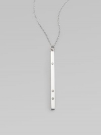 A sleek, sterling silver bar pendant with dazzling diamonds on a link chain. Sterling silverDiamonds, 0.6 tcwLength, about 16 to 20 adjustablePendant size, about 2Lobster clasp closureMade in USA A sleek, sterling silver bar pendant with dazzling diamonds on a link chain. Sterling silverDiamonds, 0.6 tcwLength, about 16 to 20 adjustablePendant size, about 2Lobster clasp closureMade in USA