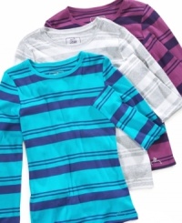 With a variety of striped styles, find the perfect tee to perfect her sweet schoolday outfits. With a variety of striped styles, find the perfect tee to perfect her sweet schoolday outfits.