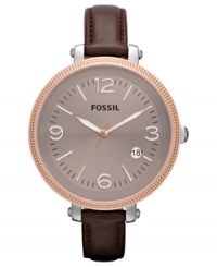 With an oversized dial on a slim leather strap, this Heather collection watch from Fossil is a conversation starter. With an oversized dial on a slim leather strap, this Heather collection watch from Fossil is a conversation starter.