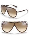 Retro-inspired shield sunglasses with a sweat bar and subtle metal accents for a casual and cool look.