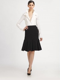 This artfully tailored piece features a flared, knife-pleated hemline.Grosgrain waistbandKnife pleatsConcealed back zipAbout 24 from natural waist86% wool/9% nylon/5% elastaneDry cleanMade in USA of Italian fabricModel shown is 5'11 (180cm) wearing US size 4. This artfully tailored piece features a flared, knife-pleated hemline.Grosgrain waistbandKnife pleatsConcealed back zipAbout 24 from natural waist86% wool/9% nylon/5% elastaneDry cleanMade in USA of Italian fabricModel shown is 5'11 (180cm) wearing US size 4.