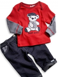 GUESS Bear Long-Sleeve Top and Pants, RED (3/6M) GUESS Bear Long-Sleeve Top and Pants, RED (3/6M)