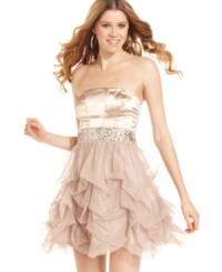 Sparkle all night long in Speechless' strapless dress. Layers of gathered tulle fabric gives this frock a romantic look. Sparkle all night long in Speechless' strapless dress. Layers of gathered tulle fabric gives this frock a romantic look.