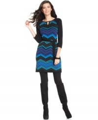 Amp up your look for fall with Spense's three-quarter-sleeve petite sweater dress, showcasing an alluring zig-zag print. Amp up your look for fall with Spense's three-quarter-sleeve petite sweater dress, showcasing an alluring zig-zag print.