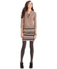 Add this fun little number to sweater dress collection! Spense's petite piece features chic stripes and a cozy cowl neckline. Add this fun little number to sweater dress collection! Spense's petite piece features chic stripes and a cozy cowl neckline.