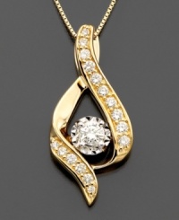 A ribbon of 14k gold encapsulates this dazzling diamond necklace with (3/8 ct. t.w.) with round-cut diamond accents throughout the drop pendant. Chain measures approximately 18 inches; drop measures approximately 1 inch. A ribbon of 14k gold encapsulates this dazzling diamond necklace with (3/8 ct. t.w.) with round-cut diamond accents throughout the drop pendant. Chain measures approximately 18 inches; drop measures approximately 1 inch.