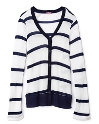 This slouchy stripe cardigan from Juicy Couture makes the perfect counterpoint to her leggings or skinny jean style. This slouchy stripe cardigan from Juicy Couture makes the perfect counterpoint to her leggings or skinny jean style.