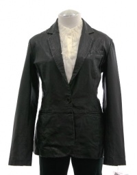 Aqua Black Leather Long Sleeve Blazer Jacket Large Aqua Black Leather Long Sleeve Blazer Jacket Large