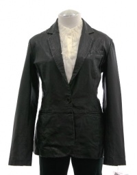 Aqua Black Leather Long Sleeve Blazer Jacket Large