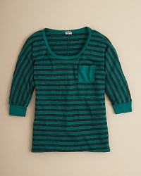 A cozy waffleknit texture brings this fabulous striped tunic down to an earthy, everyday spot in her wardrobe. A cozy waffleknit texture brings this fabulous striped tunic down to an earthy, everyday spot in her wardrobe.